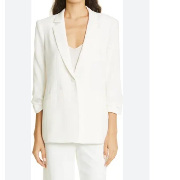 Cinq à Sept Jackets & Blazers - $395 Cinq a Sept Khloe Ruched Sleeve Blazer Ivory White Single Button Size 2
